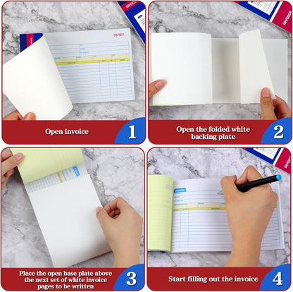2 Packs Invoice Book for Small Business 2-Part Carbonless, 5-1/8”x7-29/32” Receipt Book for Small Business, White/Canary Invoice Receipt Book, Purchase Order, Sales Order(50 Sets per Book)