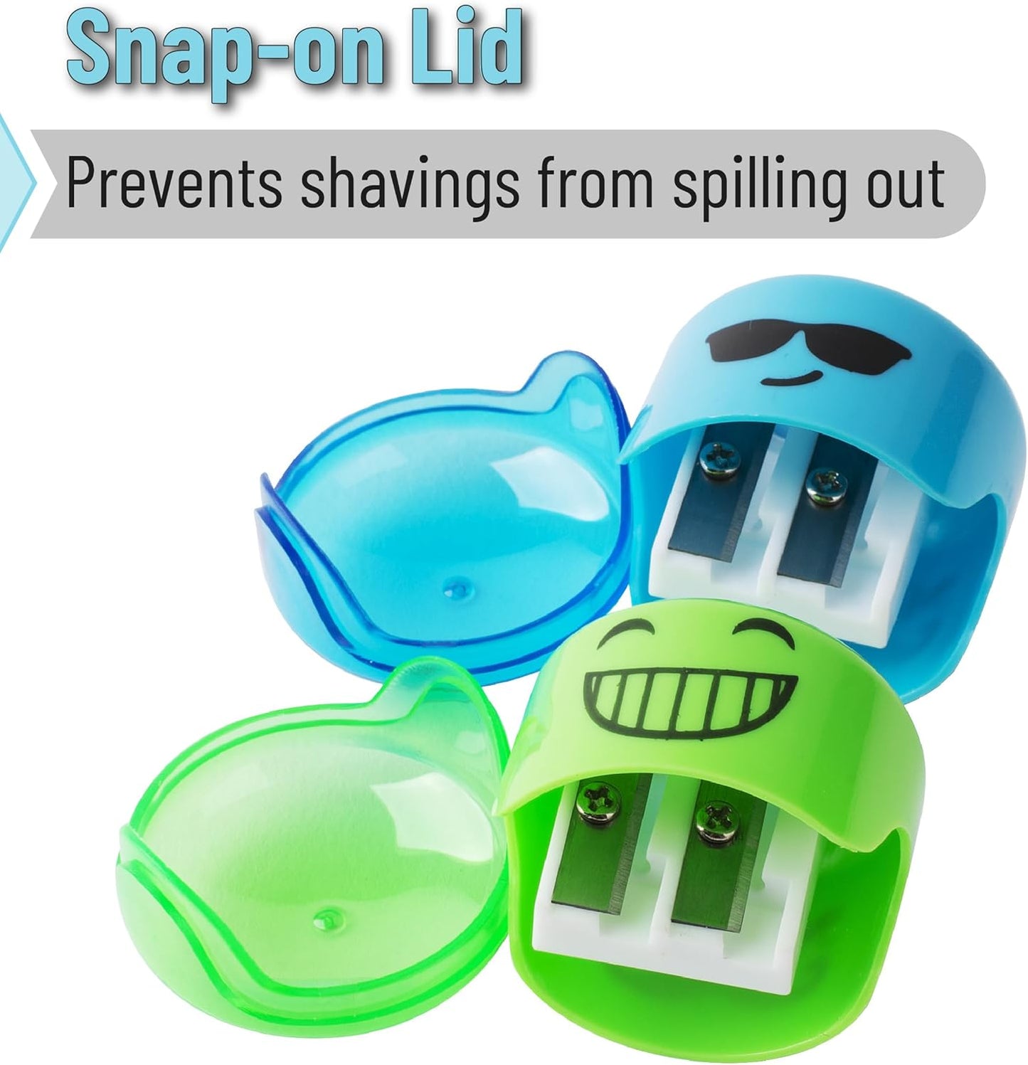 Mr. Pen- Pencil Sharpeners Manual, 48 Pack, Dual Hole, Smiley, Bulk Handheld Pencil Sharpener, Compatible with Standard and Jumbo Pencils, Snap-on Lid, Stainless Steel Blade, Back to School Supplies