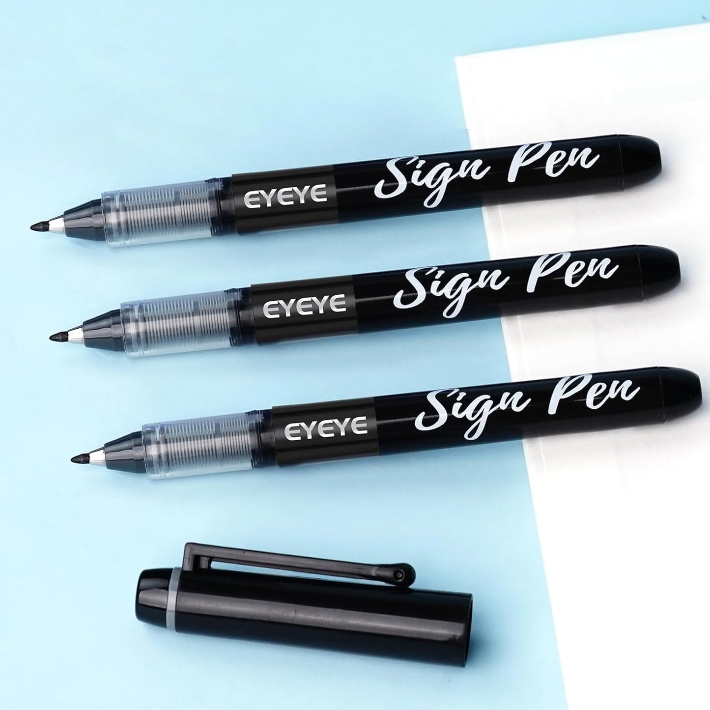 EYEYE Sign Pens 9 Pack (Black Blue Red Green)- 1.0mm Nib Tip - 0.6mm Line, Liquid Ink Sign Pen Smooth Writing - Fineliner Marker Pens Quick Drying