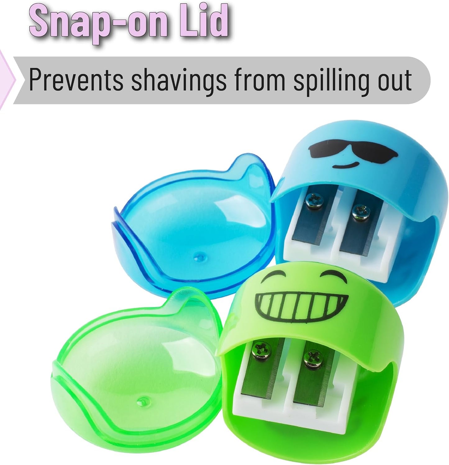 Mr. Pen- Pencil Sharpeners Manual, 48 Pack, Dual Hole, Smiley, Bulk Handheld Pencil Sharpener, Compatible with Standard and Jumbo Pencils, Snap-on Lid, Stainless Steel Blade, Back to School Supplies