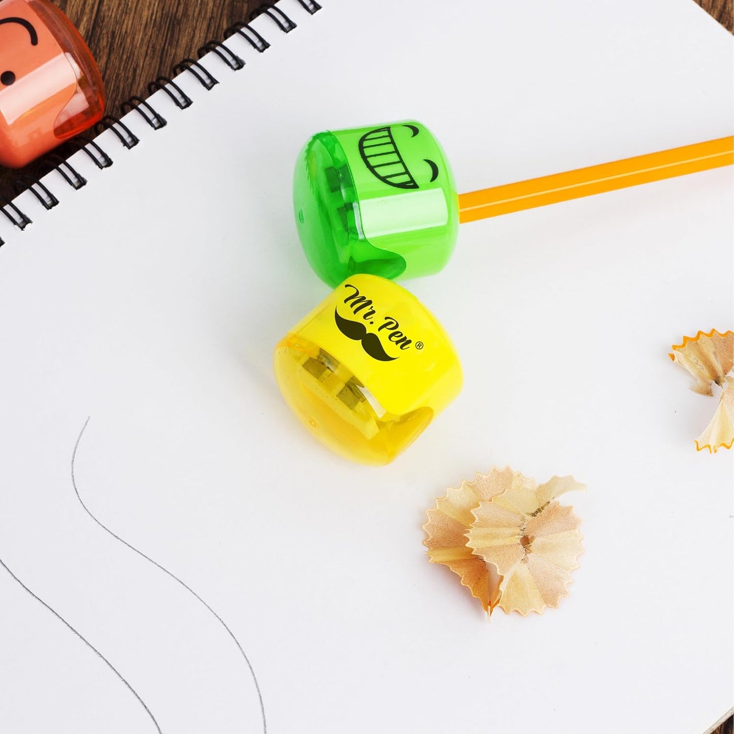 Mr. Pen- Pencil Sharpeners Manual, 48 Pack, Dual Hole, Smiley, Bulk Handheld Pencil Sharpener, Compatible with Standard and Jumbo Pencils, Snap-on Lid, Stainless Steel Blade, Back to School Supplies