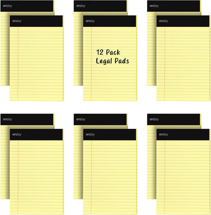 Yellow Legal Notepads 5x8, Pack of 6 - legal Ruled Writing Pad. Perforated Edge. Canary Yellow, Universal, Junior Size, 50 sheets per Pad. By Enday