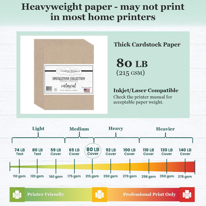 Cardstock Warehouse Speckletone Oatmeal Light Brown Card Stock Paper – 25 Sheets, 8.5 x 11", 80 lb/215 gsm – 100% Recycled, Premium Matte Finish for Cardmaking, Printing, Crafts & DIY Projects