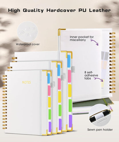 Hardcover Spiral Notebook Journal with Removable Dividers Tabs, 300 Pages Leather 5 Subject Notebook College Ruled, 8"x10" Large B5 Notebooks for Work School Note taking, Lined Journal for Women, Pink