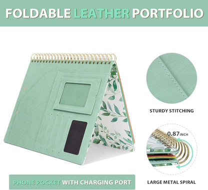 Ospelelf Clipboard with Storage for Women, Leather Padfolio Portfolio Organizer 5 Folders with 10 Pockets, Spiral Clipboard Folio with Notepad for Letter Size, Elastic Closure and Pen Loop Floral