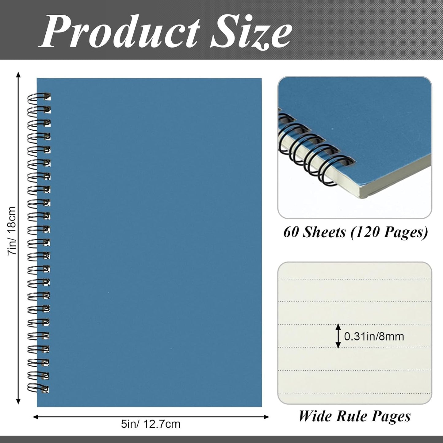Leelosp 12 Pack Small Spiral Notebook Lined Spiral Journal College Ruled Notebook Wire Bound Kraft Cover, 120 Pages for Work (Multicolor,5.5 x 8.3 Inch)