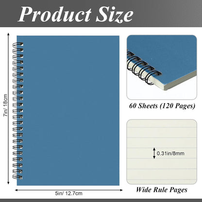 Leelosp 12 Pack Small Spiral Notebook Lined Spiral Journal College Ruled Notebook Wire Bound Kraft Cover, 120 Pages for Work (Multicolor,5.5 x 8.3 Inch)