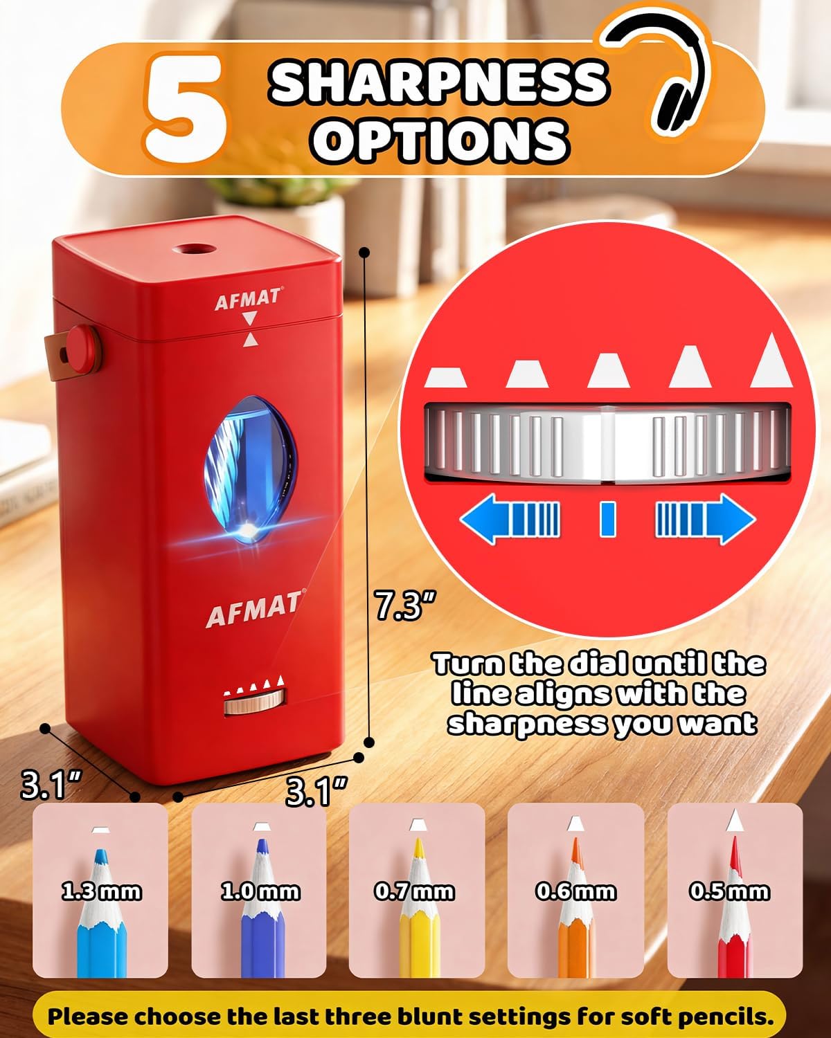 AFMAT Electric Pencil Sharpener, Rechargeable & Cordless, Fully Automatic Pencil Sharpener for Classroom, Auto in & Out, 5 Sharpness Modes, Heavy Duty Sharpeners for 6-12mm No.2/Jumbo Pencils PSC7