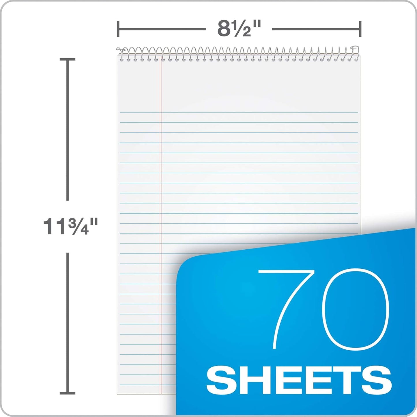 Tops Docket Wire-Bound Writing Pad, 8-1/2" x 11-3/4", Blue Heavy-Duty Cover, Extra-Strong Back, White Paper, Legal Rule, 70 Sheets (99614)
