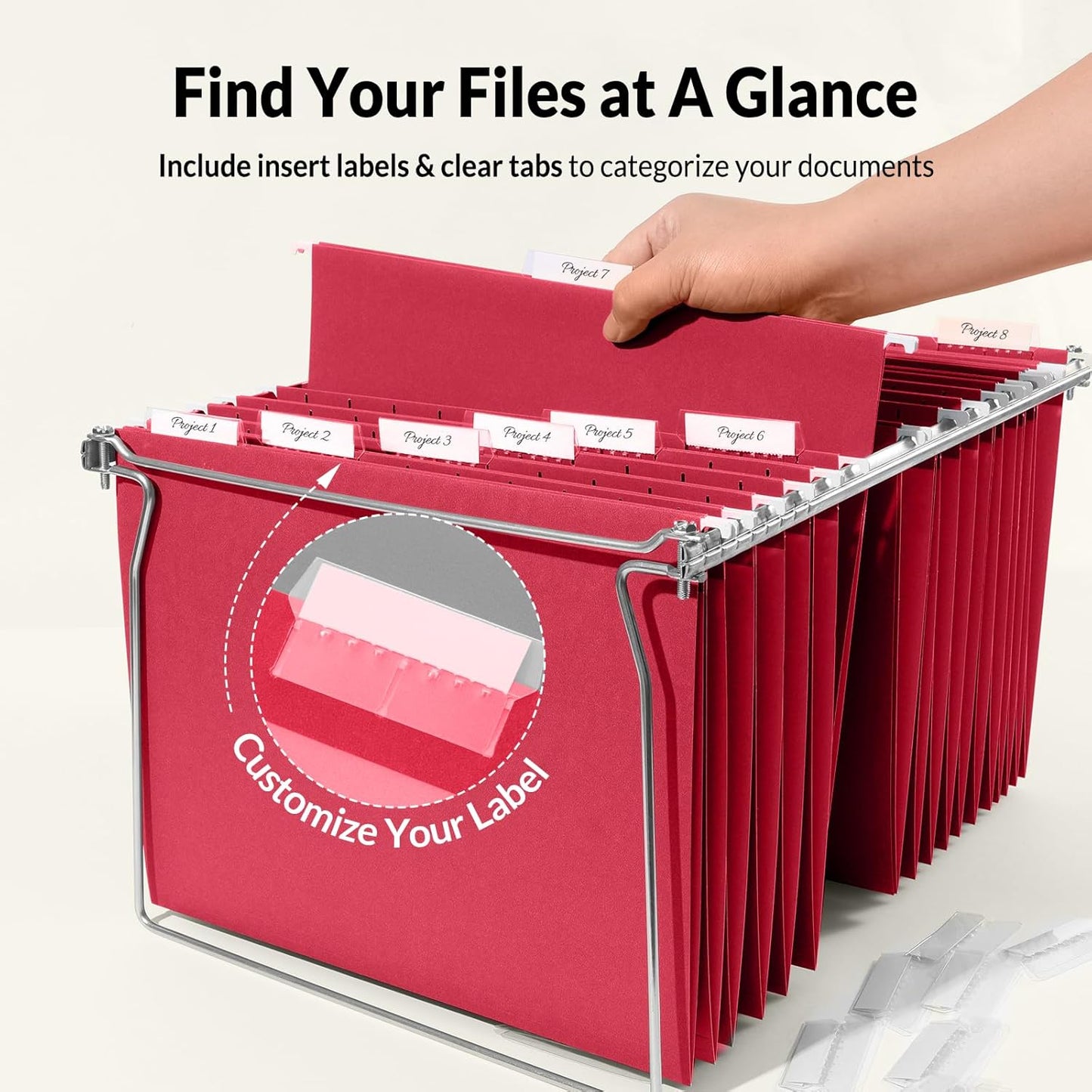 SUNEE Hanging File Folders, 25 Pack Letter Size Hanging File Folders with 1/5-Cut Tabs, Ideal for Home and Office Organization and Papers Classification,Yellow