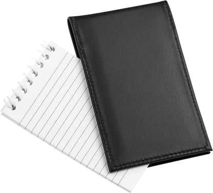 D&K Black Leather Basketweave Notepad Holder for 3x5 Memo Pads, Refillable Pocket Notebook with Wallet for Law Enforcement, Investigator, Security Officer Gifts, EDC Case, Includes Small Flip Note Pad