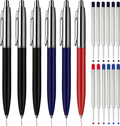 ChaoQ 3 Pcs Retractable Metal Ballpoint Pens, for Gift, Business, Office, 1.0mm Medium Point Black Ink, 6 Extras Replaceable Metal Refills - Stainess Steel