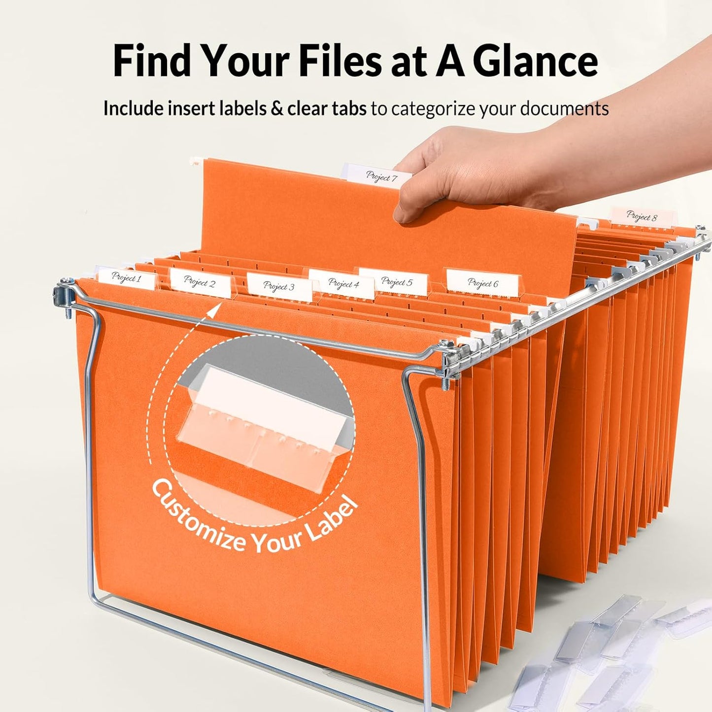 SUNEE Hanging File Folders, 25 Pack Letter Size Hanging File Folders with 1/5-Cut Tabs, Ideal for Home and Office Organization and Papers Classification,Yellow