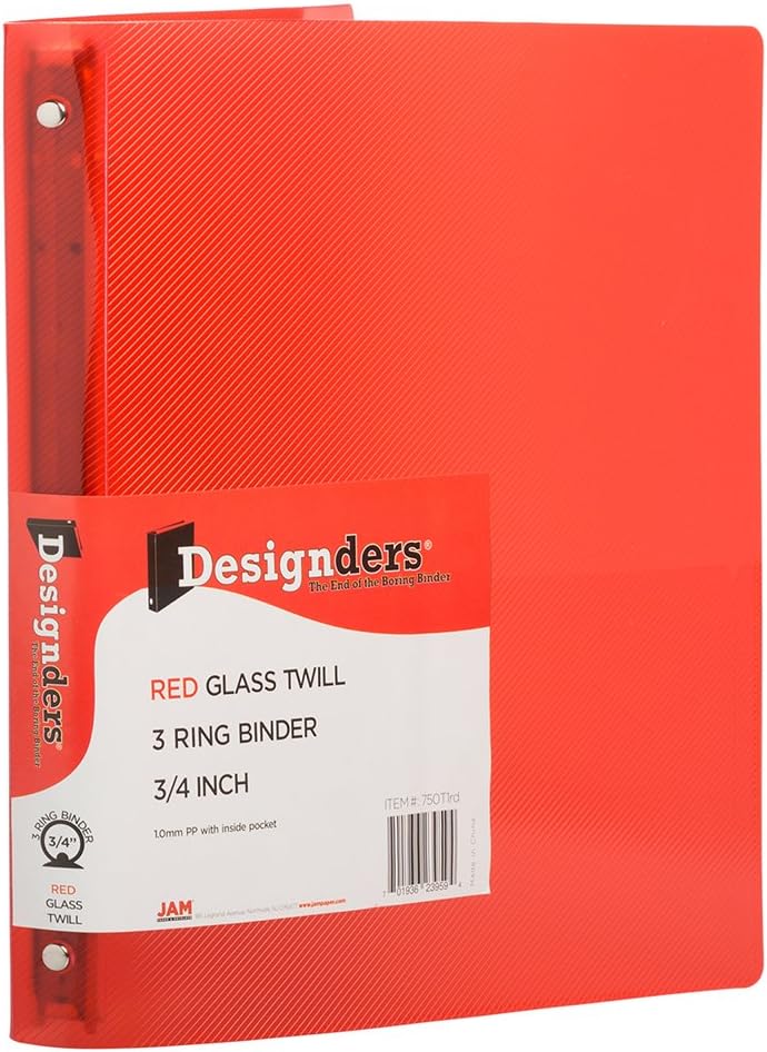 JAM PAPER Plastic 0.75 inch Binder - Clear 3 Ring Binder - Sold Individually