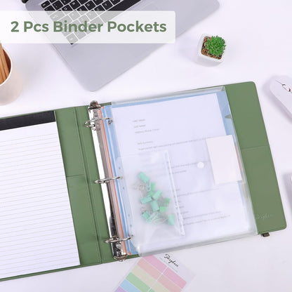 SKYDUE 3 Ring Binder with Clipboard,1 Inch Binder, 13.2" × 10.2" PU Clipboard Binder with Notepad & 5 Dividers with 5 Pockets, Labels, Clipboard Folder Great for School Office(Fit Letter Sized Paper)