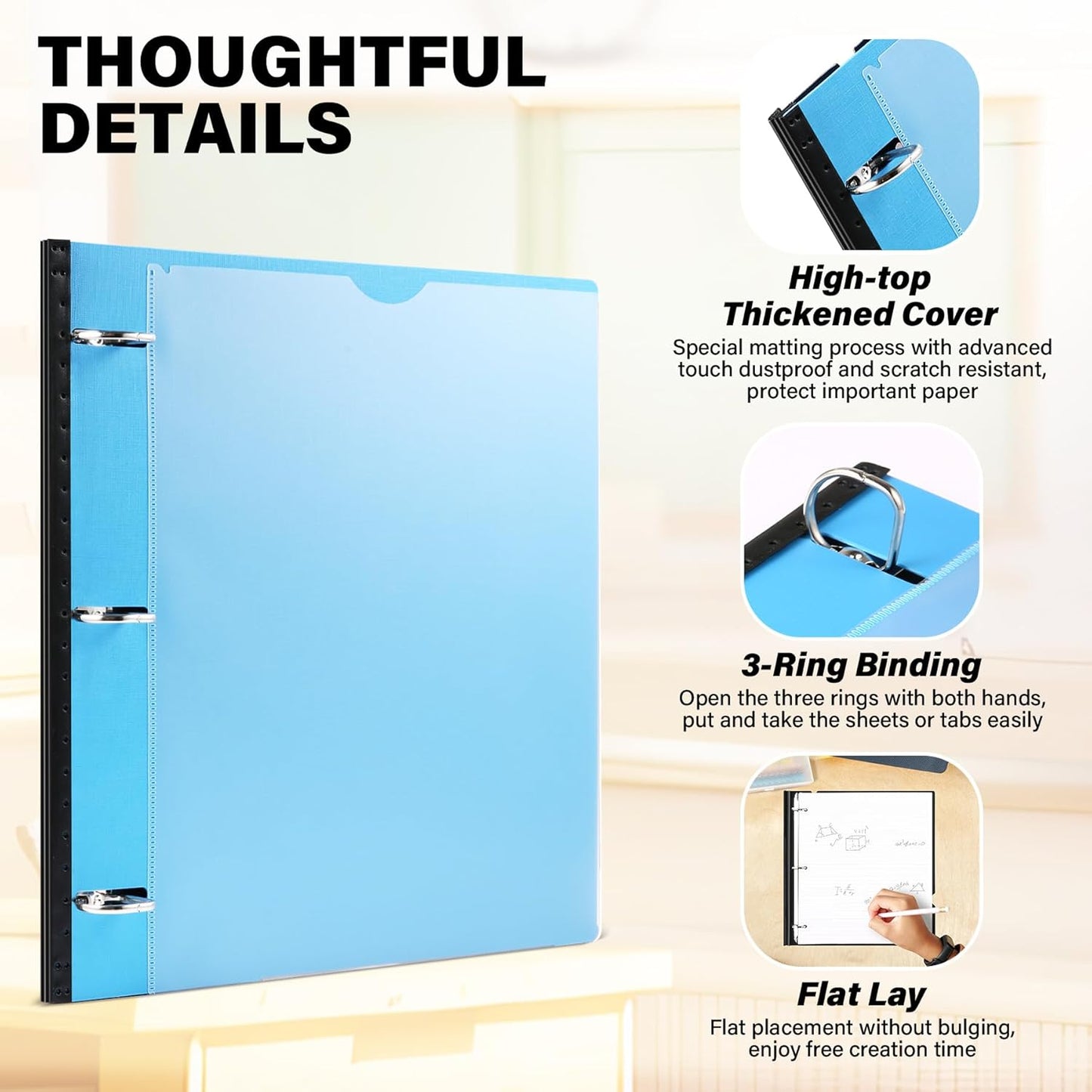 Telescoping 3 Ring Binder-4PCS, Flexible Binder with Elastic Rubble Spine+3 Round Rings, Flat Writing Binder, 4 Bright Colors