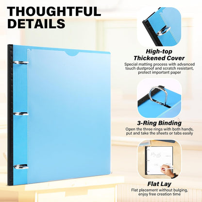 Telescoping 3 Ring Binder-4PCS, Flexible Binder with Elastic Rubble Spine+3 Round Rings, Flat Writing Binder, 4 Bright Colors