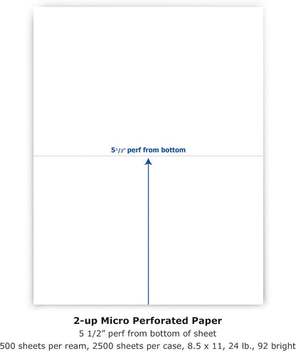 PrintWorks Professional 3 2/3" Horizontal Perforated Paper 8.5” x 11” - Perfect For W-2, 1099, & Statement Use - Made in the USA - 500 Sheets - 20 lb - Printer Compatible - White (04124)