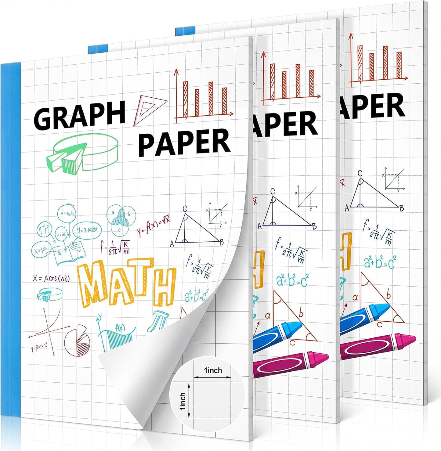 Ctosree 3 Pcs Graph Paper for Kids 1/2 Inch Squares Math Graph Paper Composition Notebook 8.5 x 11 Inches Quad Ruled Grid Notebook for Kids School Supplies