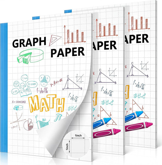 Ctosree 3 Pcs Graph Paper for Kids 1/2 Inch Squares Math Graph Paper Composition Notebook 8.5 x 11 Inches Quad Ruled Grid Notebook for Kids School Supplies