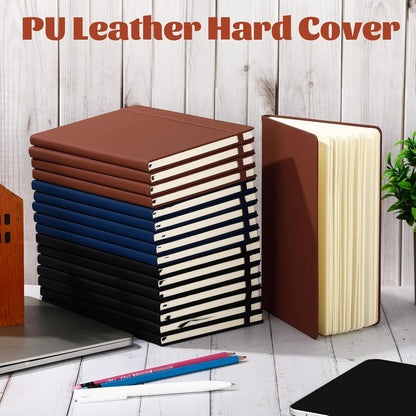Honoson 20 Pack Lined Journal Notebooks A5 Hardcover Executive Notebook 5.5" x 8.3" PU Leather Wide Ruled Journals Bulk with Elastic Band for Home Business Office School Supplies(Black)
