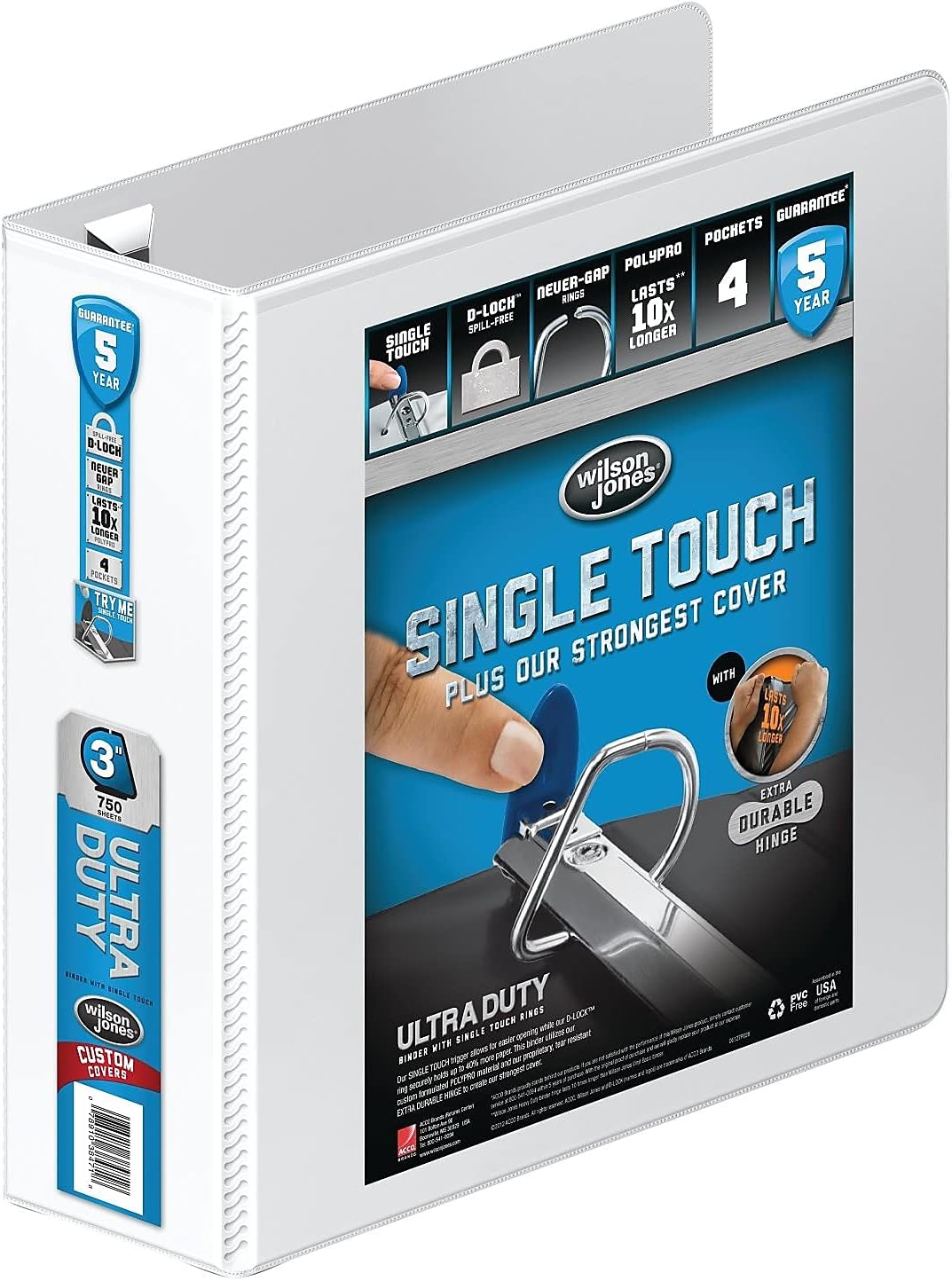 Wilson Jones 3 Ring Binder 4 Inch, Ultra Duty D-Ring View Binder with Extra Durable Hinge, Customizable, Black (W86641)