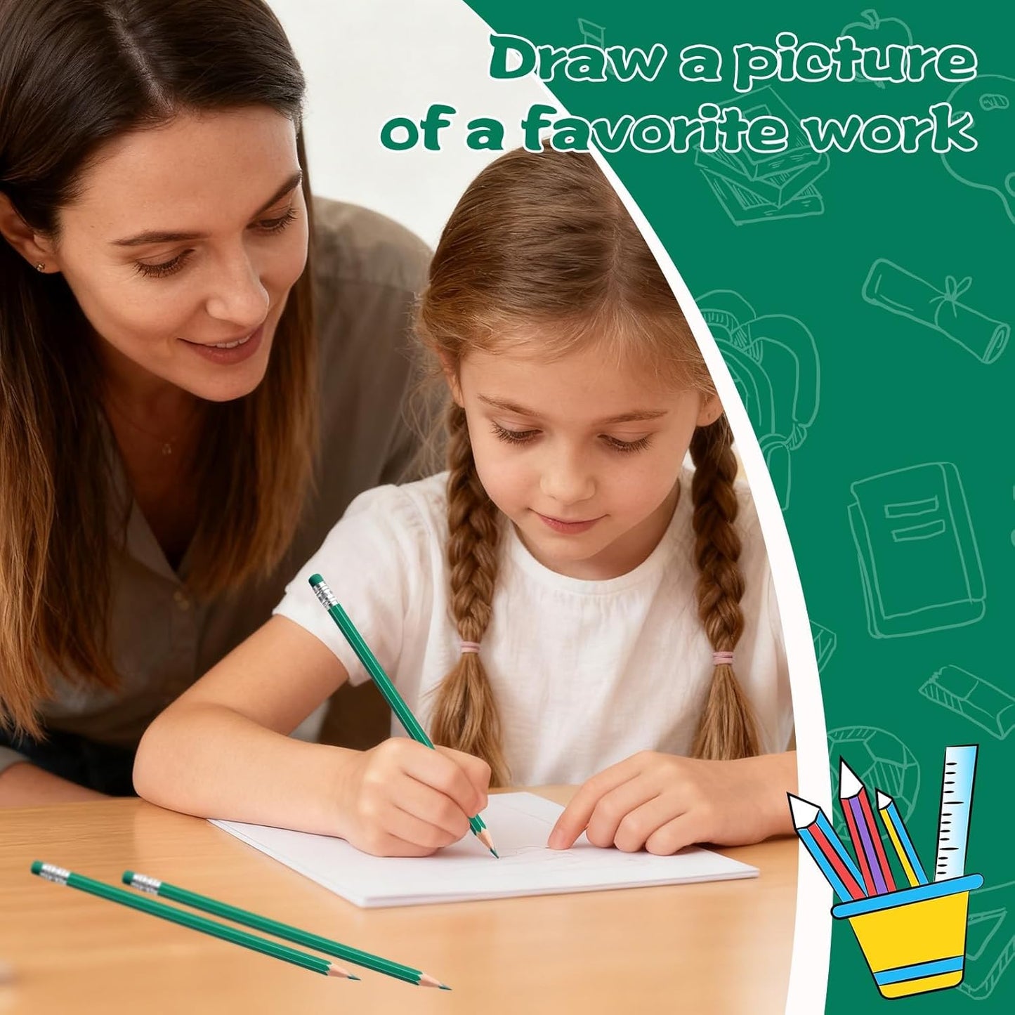 12 PCS Green Pencils with Eraser, Pre-Sharpened HB Pencils for Writing & Drawing, School Supplies for Kids Homework, Tests, Art Crafts & Teacher Grading (Green)