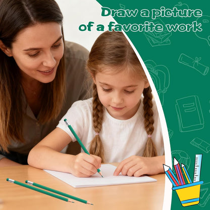 12 PCS Green Pencils with Eraser, Pre-Sharpened HB Pencils for Writing & Drawing, School Supplies for Kids Homework, Tests, Art Crafts & Teacher Grading (Green)