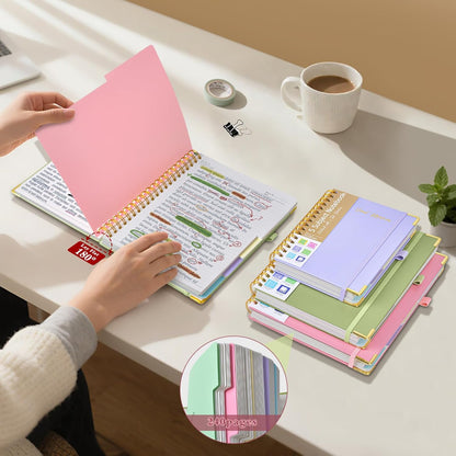 Hardcover Large Spiral Notebook 8.5" x 11" with Removable Dividers Tabs, 300 pages Leather 5 Subject Notebook College Ruled, A4 Journal for Women Men, Notebooks for Work School Note taking,Black