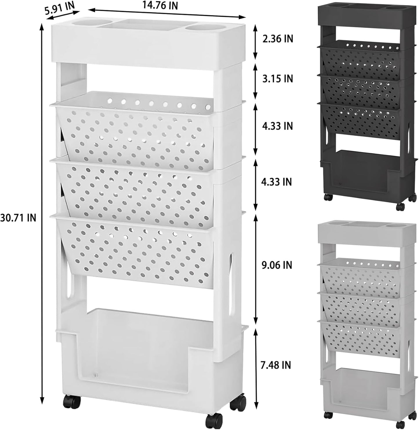 BYFU 6-Tier Movable Bookshelf Cart, Rolling File Storage Paper Organizer Mobile Bookcase with Wheels for Home Office Study Classroom, Black