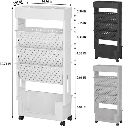 BYFU 6-Tier Movable Bookshelf Cart, Rolling File Storage Paper Organizer Mobile Bookcase with Wheels for Home Office Study Classroom, Black