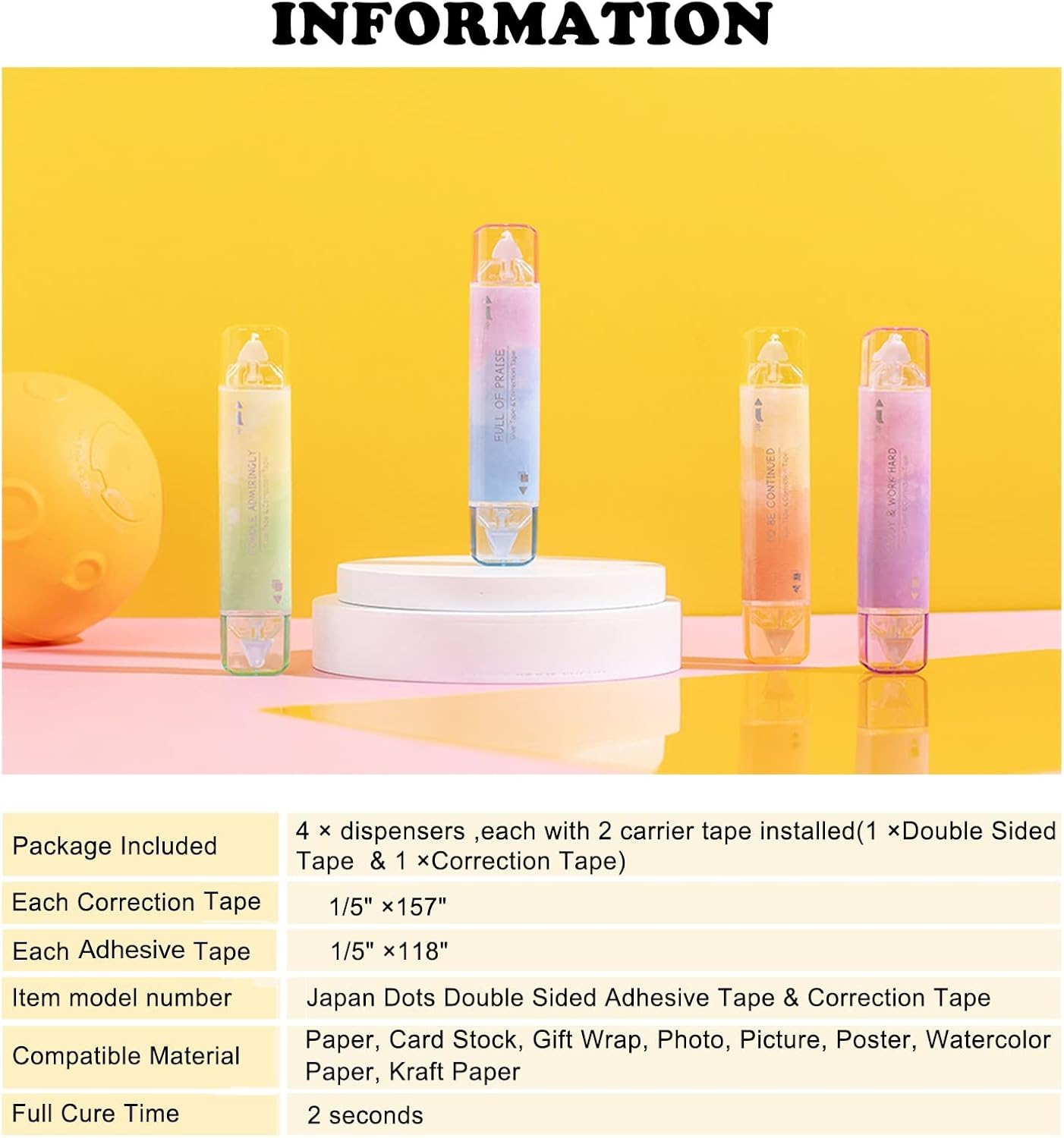 2 in 1 Correction Tape and Double Sided Tape Roller, Cute Quick Dry Japan Correction Tape, with Adhesive Tape Runner,for School Office supplies