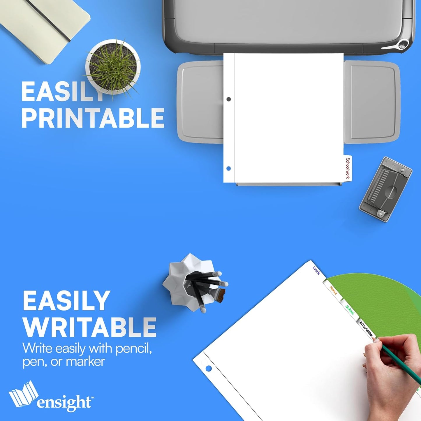 Ensight 3 Ring Page Dividers Bulk, 1/5 Cut Tab Dividers, 100 Per Box - Divider Pages with Tabs, Decorative Printable Rewritable Divider Tabs, Exhibit Tab Dividers for 3 Ring Binders Bulk