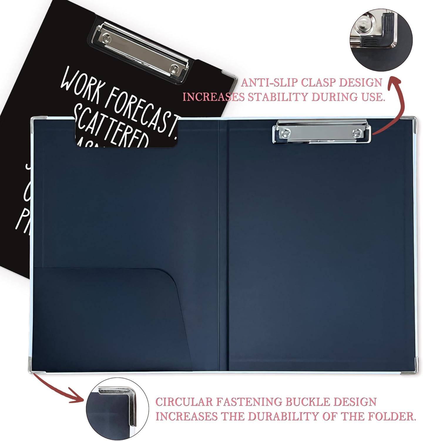 Trendy Black Leopard Print Clipboard Folio with Storage for Office Classroom, Preppy Dark Cheetah Print Padfolio with Metal Clip for Nurses Teachers Students Women Men, 12.4x9.25 in