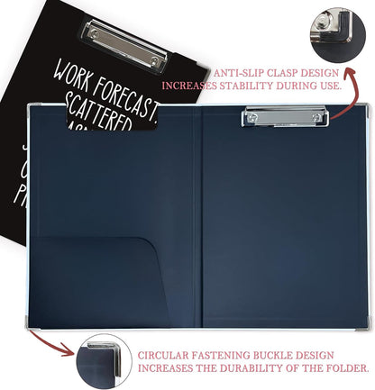 Trendy Black Leopard Print Clipboard Folio with Storage for Office Classroom, Preppy Dark Cheetah Print Padfolio with Metal Clip for Nurses Teachers Students Women Men, 12.4x9.25 in
