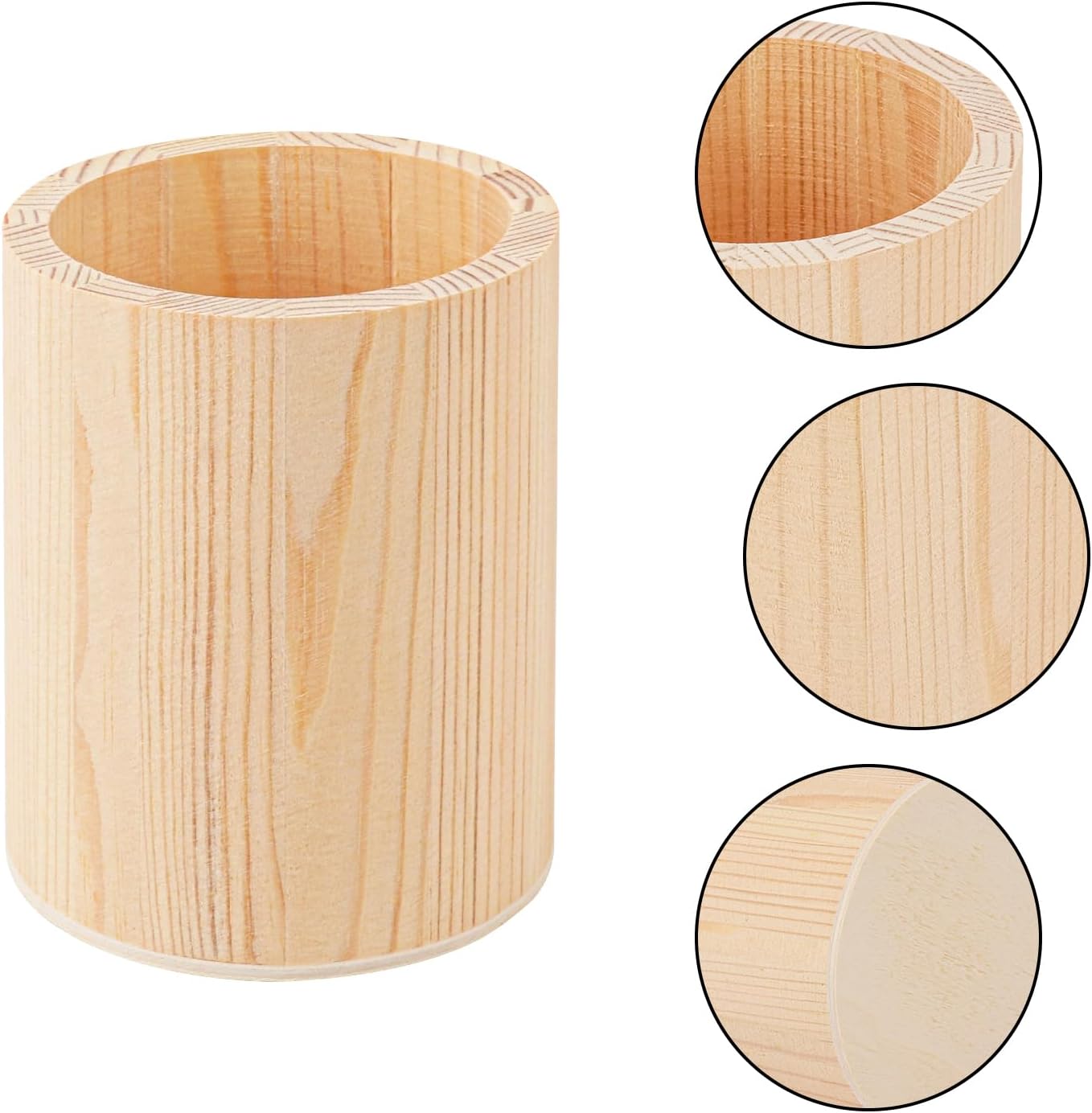 18 Pack Round Unfinished Wooden Pencil Holder, 3 x 3 x 4 Inch Wood Pencil Cup Holder, Wood Crafts Pencil Cup for Desk, Office, DIY Project