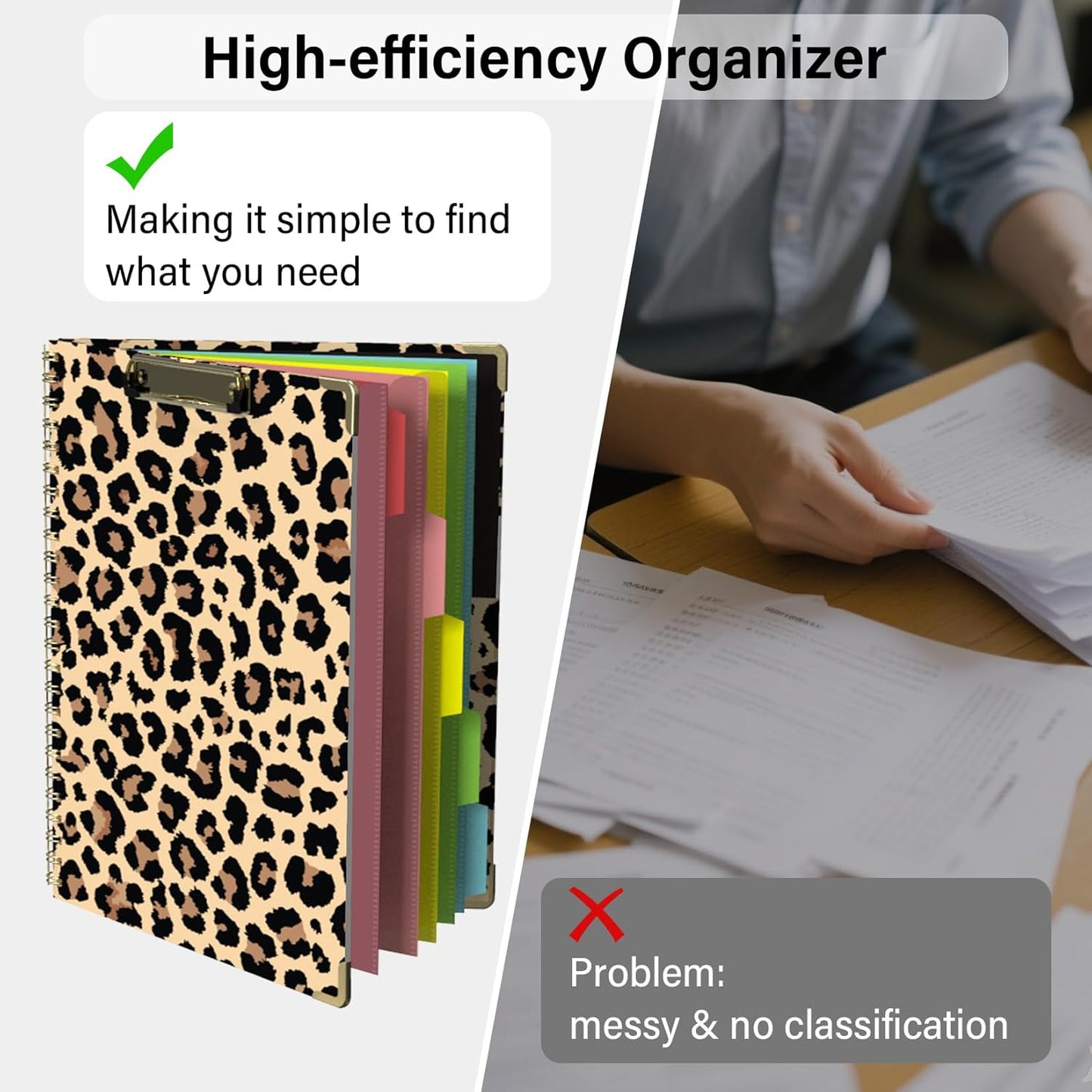 Foldable Clipboard Folio with Storage, 5 Plastic Folders with 10 Pockets,Refillable Lined Notepad (11" x 8.5"), Hardcover Project Organizer Nursing Teacher School Essentials