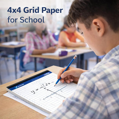 Graph Paper Pads 8.5 x 11, 4x4 Quad Ruled Graph Paper, 2 Pack, 50 Sheets Per Pad, White Graphing Paper Notebook with Sturdy Back & Micro-Perforated Pages, Made in USA, for School, Math, Drafting & Office
