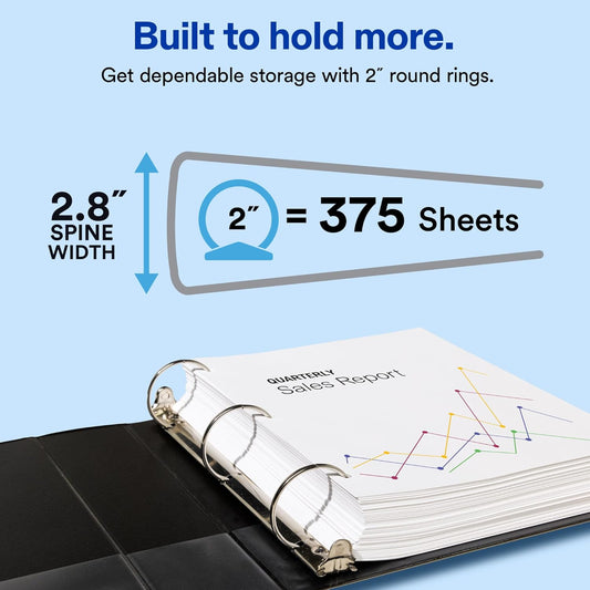 Avery Standard View 3 Ring Binder, 2" Round Rings, 375-Sheet Capacity, 2.8 Inch Wide Spine, 1 Black Binder, Ideal for Lightweight Organization and Occasional Referencing (05781)