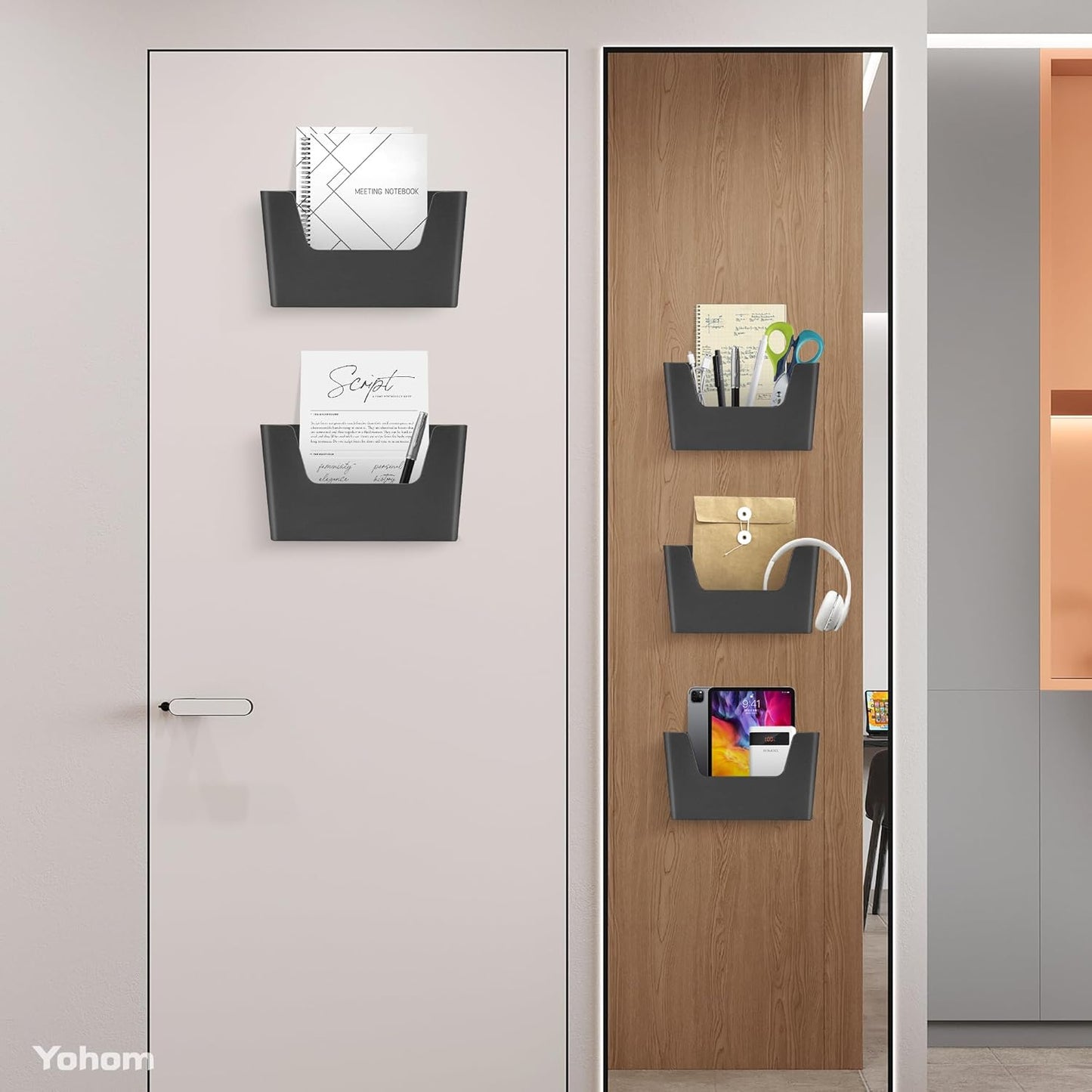 YOHOM No Drilling File Holder Wall Mails Magazines Organizer Adhesive Door Mount, Single Pocket(WHITE, 1 PCS)