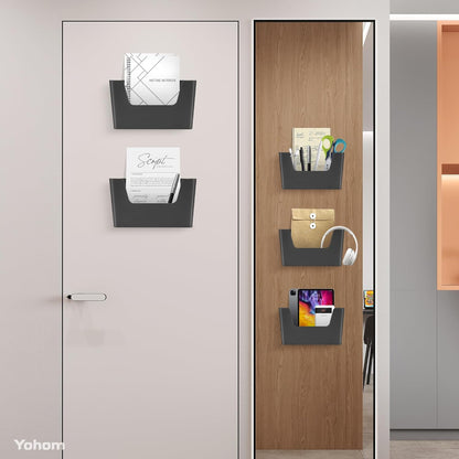 YOHOM No Drilling File Holder Wall Mails Magazines Organizer Adhesive Door Mount, Single Pocket(WHITE, 1 PCS)