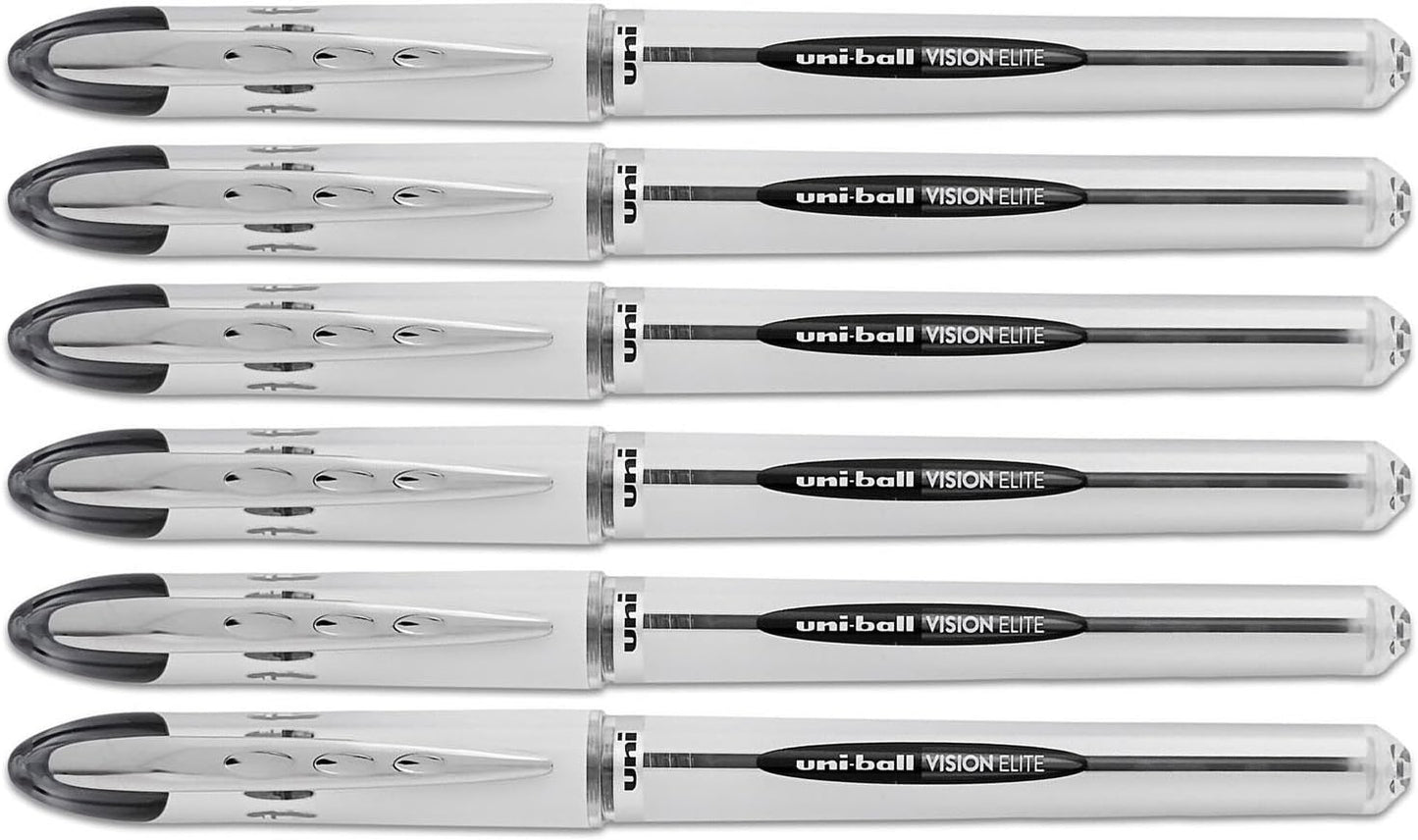 uniball Vision Elite Stick Bold Point Roller Ball, 6 Black Ink Pens (61102)