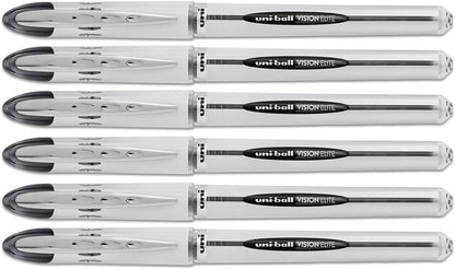 uniball Vision Elite Stick Bold Point Roller Ball, 6 Black Ink Pens (61102)