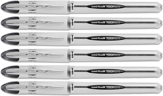 uniball Vision Elite Stick Bold Point Roller Ball, 6 Black Ink Pens (61102)
