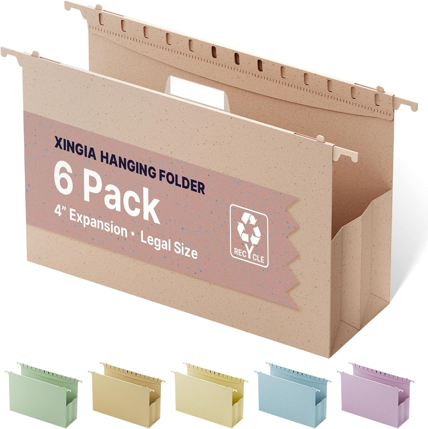 XINGIA Wheat Straw Reinforced Hanging File Folders Legal Size,4 Inch Expansion File Organizer,6 Pack Extra Capacity File Cabinet Folders for Bulky Files,Medical Charts,Filing Folders Hanging with Tabs