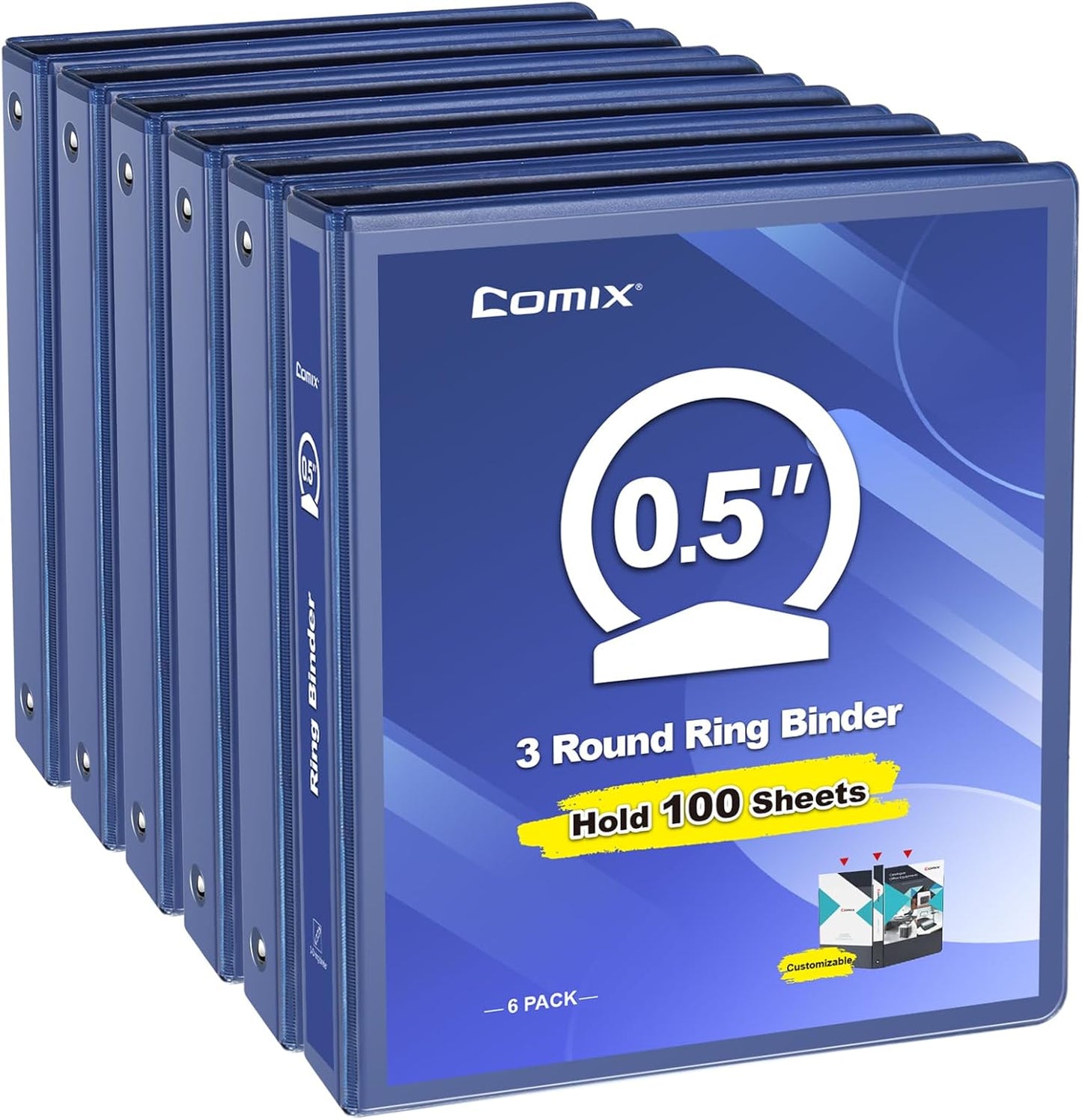 COMIX 3 Ring Binder 2 inch with Clear View Cover, 2" View Binder Holds 450 Sheets of US Letter Size Paper, 6 Pack (Green)