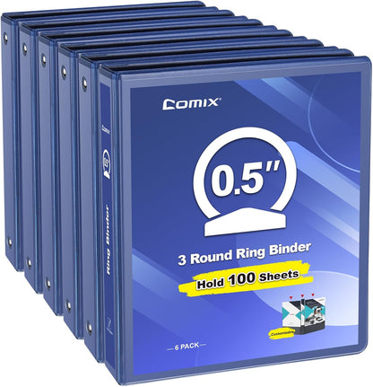 COMIX 3 Ring Binder 2 inch with Clear View Cover, 2" View Binder Holds 450 Sheets of US Letter Size Paper, 6 Pack (Green)