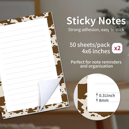 2 Pack Sticky Notes 4x6 in, Funny Large Notepads with Lines, Cute Self-Stick Memo Note Pads for Office, Home, Meeting Luxury Boho Flowers