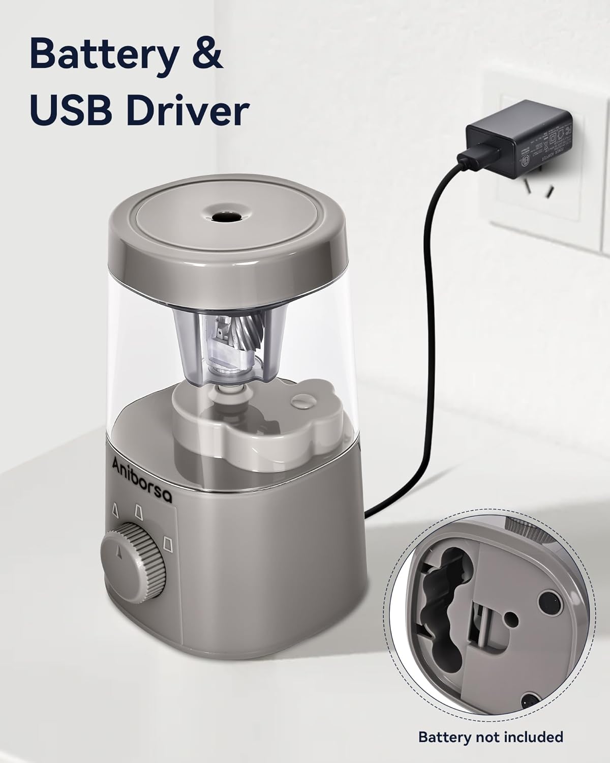 Electric Pencil Sharpener, Helical Blade Automatic Pencil Sharpener, Battery/USB Cord Operated Adjustable Sharpness for 6-8 mm Pencil, Classroom, School, Office, Home, Black