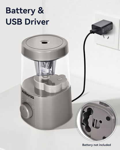 Electric Pencil Sharpener, Helical Blade Automatic Pencil Sharpener, Battery/USB Cord Operated Adjustable Sharpness for 6-8 mm Pencil, Classroom, School, Office, Home, Black